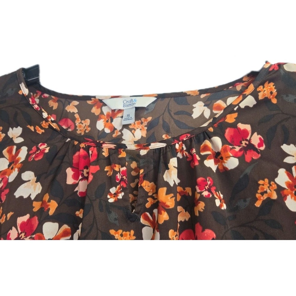 Croft‎ & Barrow Women Casual Blouse Size 1X BrownFloral Boat Neck Long Sleeves - Picture 3 of 9